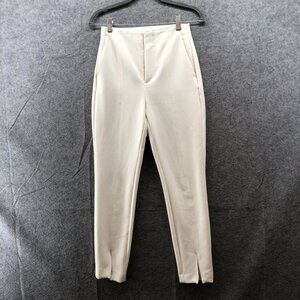 MNG Mango High Waisted Slim Dress Pants Womens 2 Ivory White Split Hem